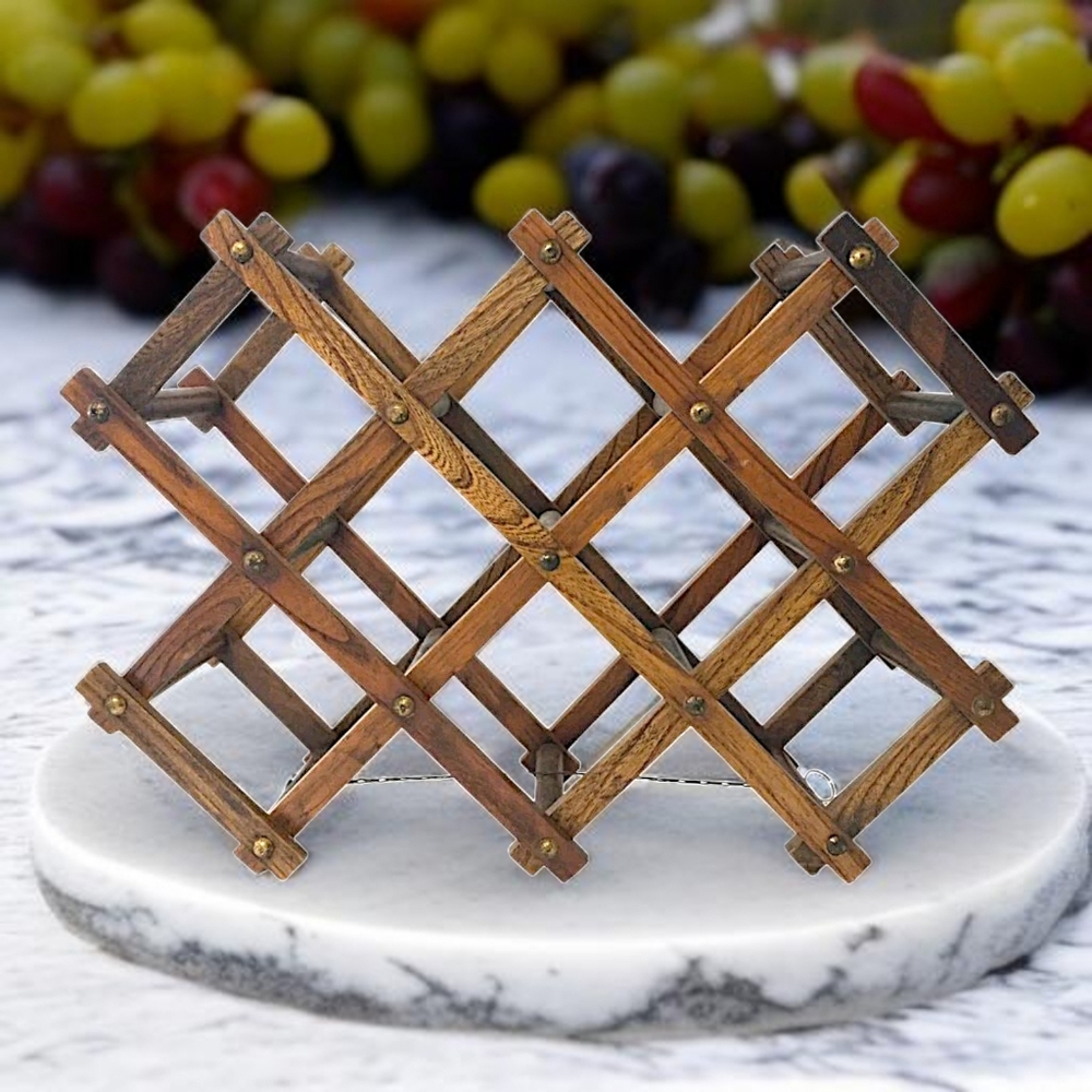 Wood Accordion Wine Bottle‎ Rack Sturdy MCM Expandable Holds 10 Bottles Heavy